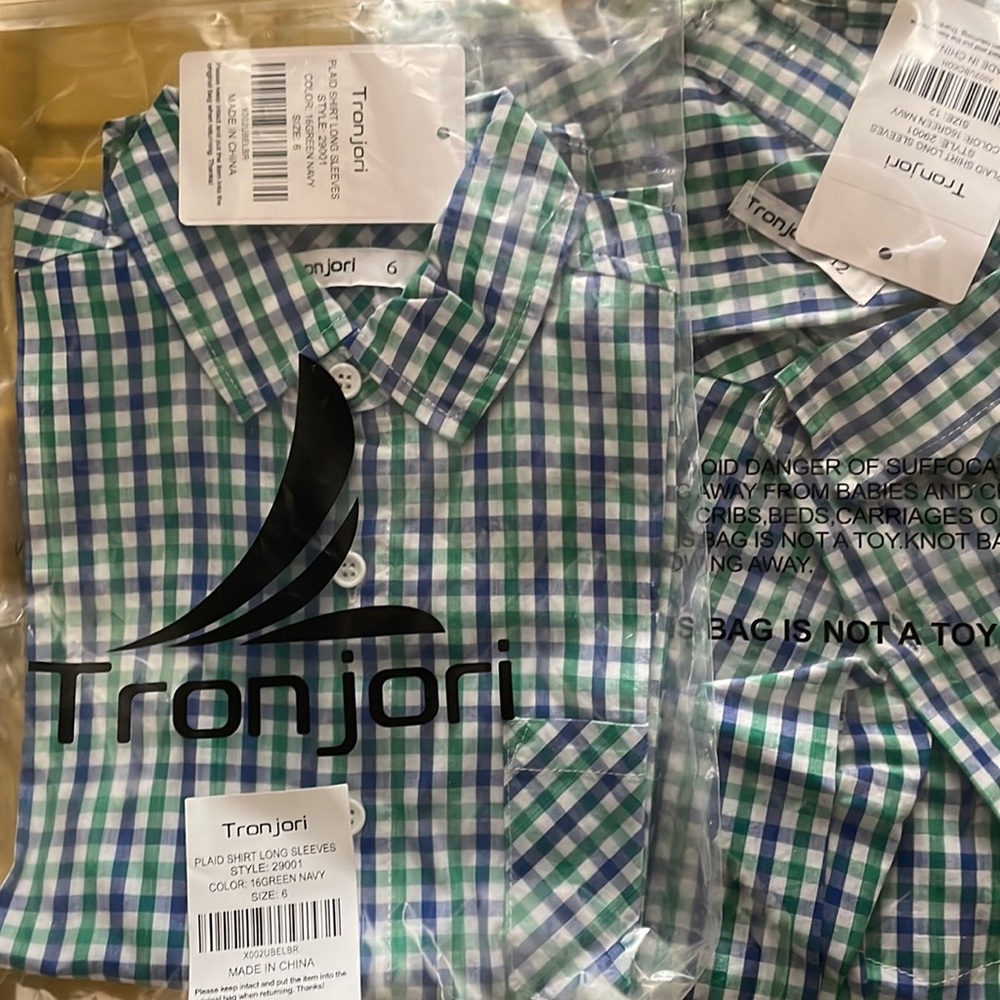 Blue and green plaid long sleeve dress shirt